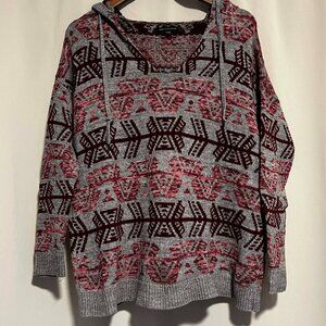American Eagle Hooded Sweater Grey Cranberry Pink 100% Cotton Size S